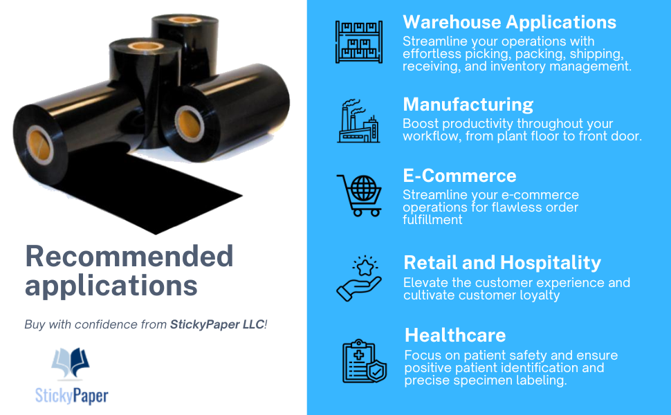 TTR-Recommended Applications Recommended Applications image for StickyPaper LLC thermal ribbons