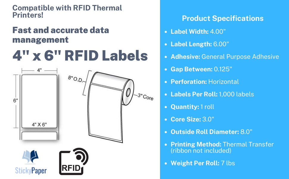 RFID TT 4x6 3in core